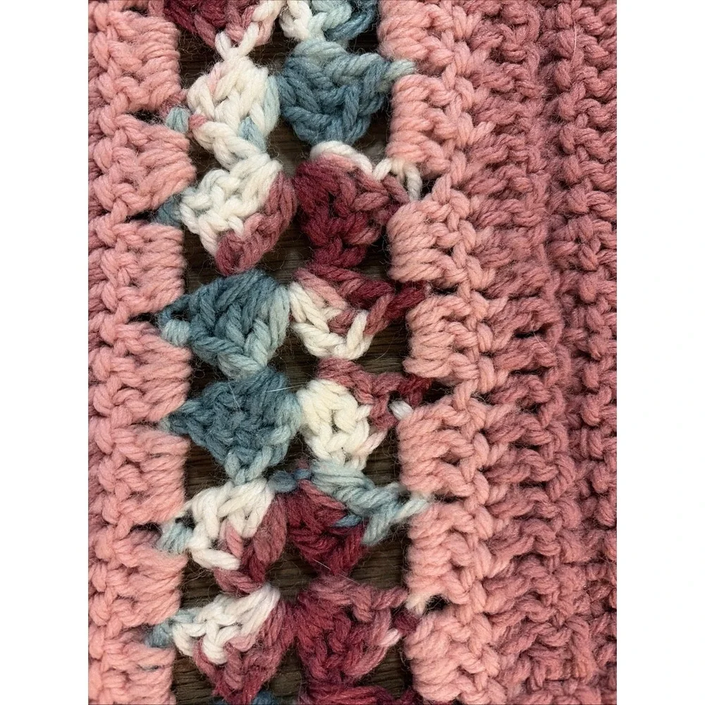 54x74 Vintage Handmade Afghan Crochet blanket. Mauve